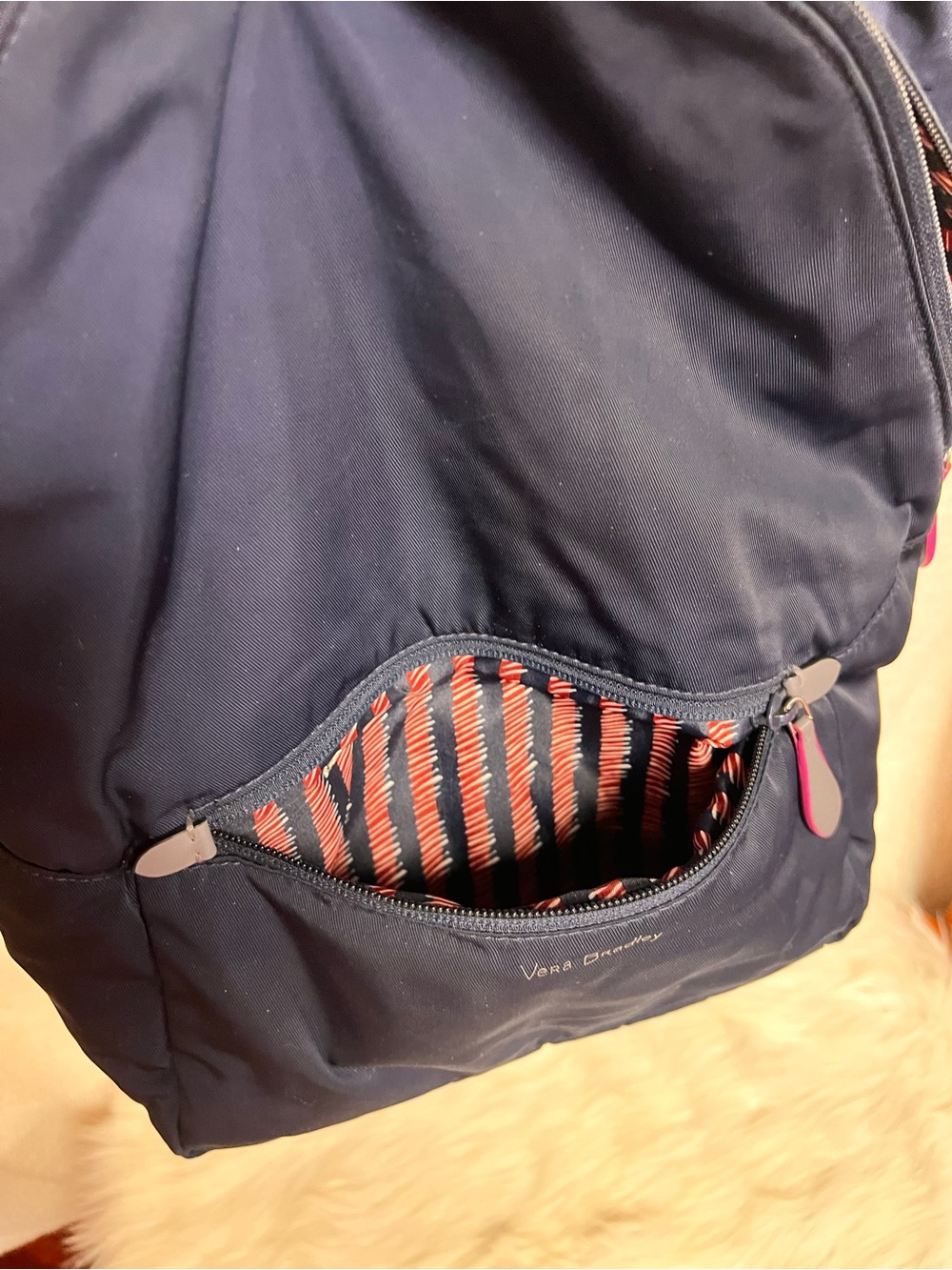 Vera Bradley Navy Backpack with Pink Zipper Accents - Picture 6 of 7